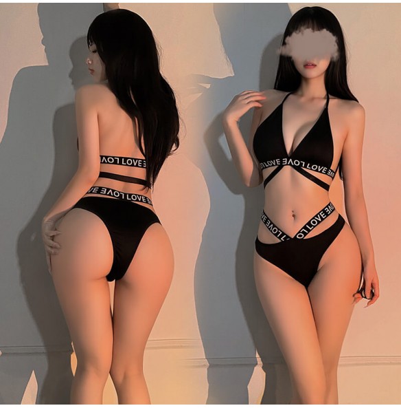 FEE ET MOI - Letter Strap Wrap-Waist Bikini (Black) FEE ET MOI - Letter Strap Wrap-Waist Bikini (Black)